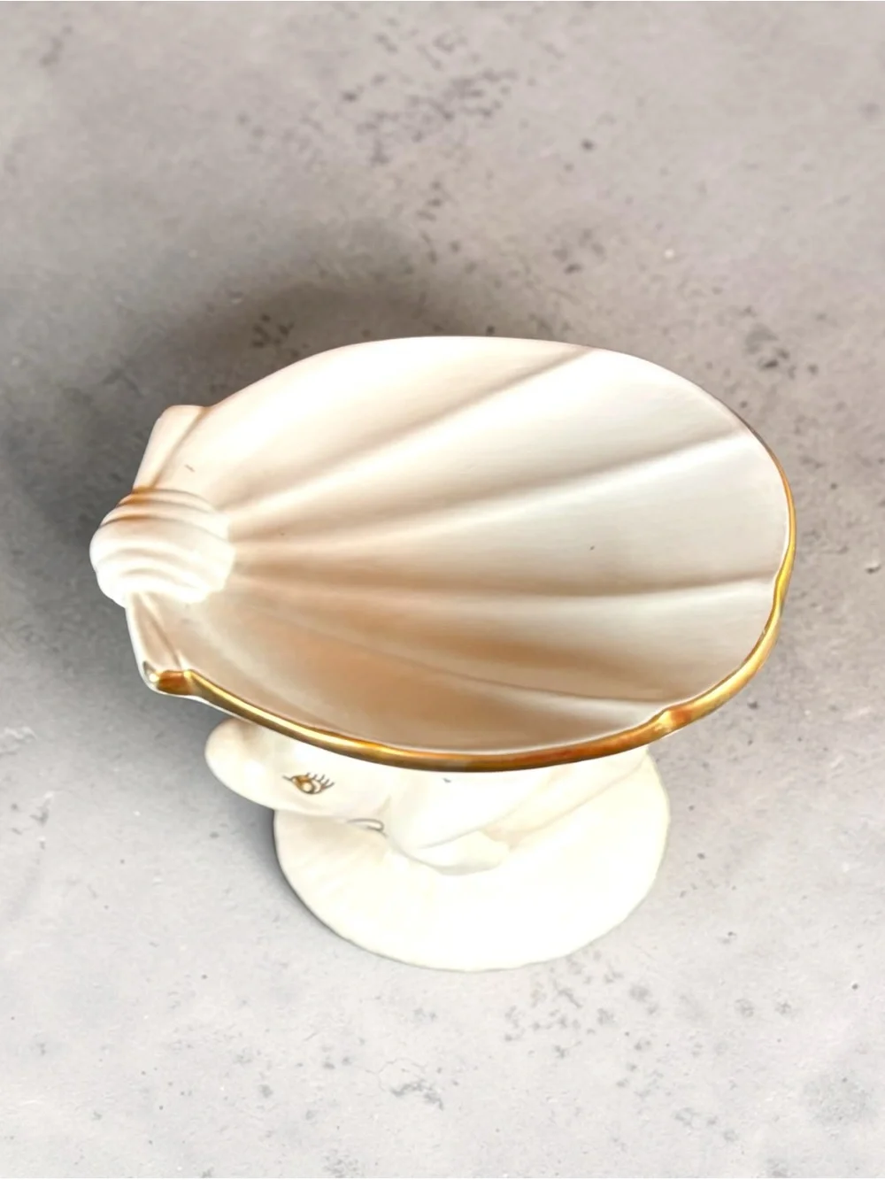 Vintage Holland Mold Ceramic Cherub Riding Dolphin Shell Dish Soap Trinket 8
